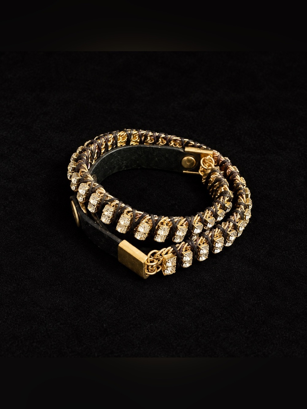Black & Gold Rhinestone Wrap Bracelet